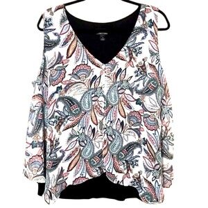 AB Studio paisley tank, white, with built in black tummy concealing cami, 1x